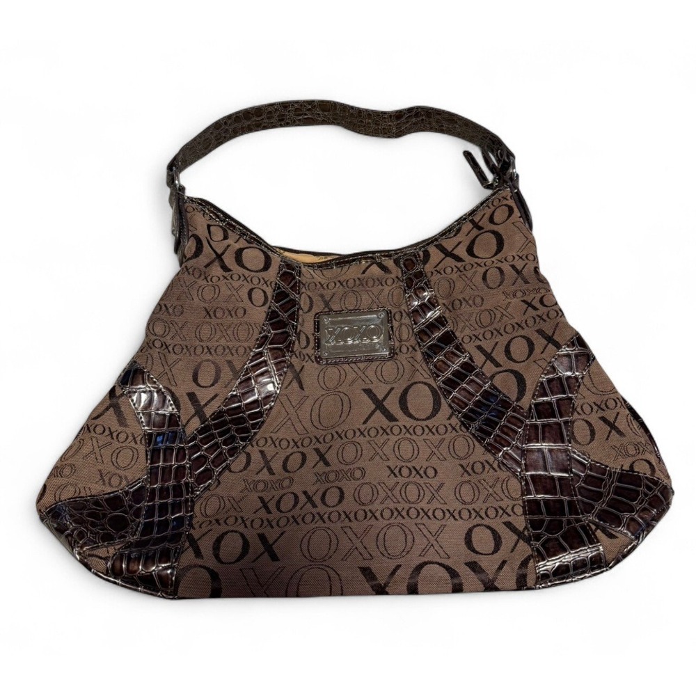 XOXO Y2K Shoulder Bag Brown Monogram Croc Embossed Trim Hobo Purse‎